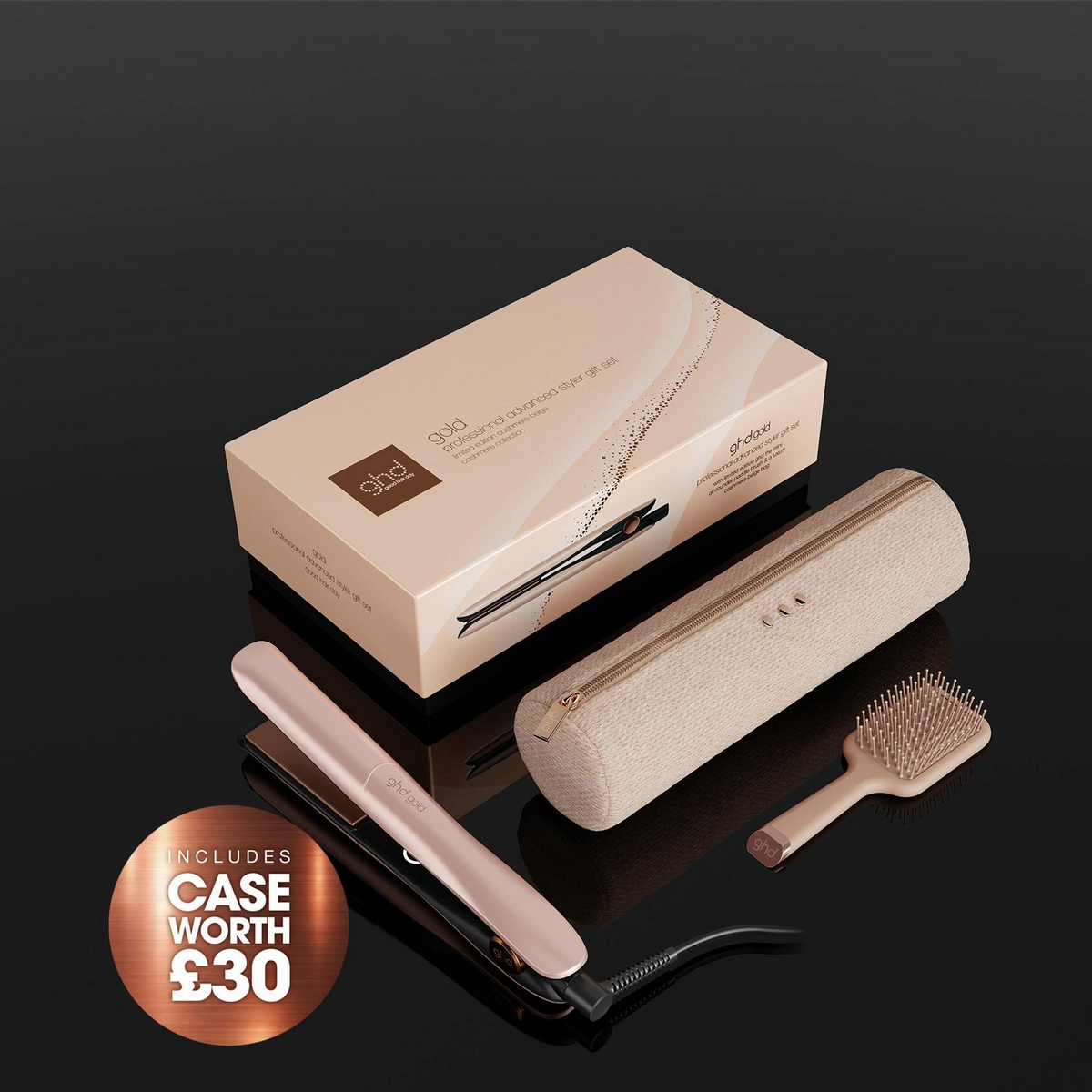 GHD Gold Hair Straightner Festive Gift Set In Cashmere Beige