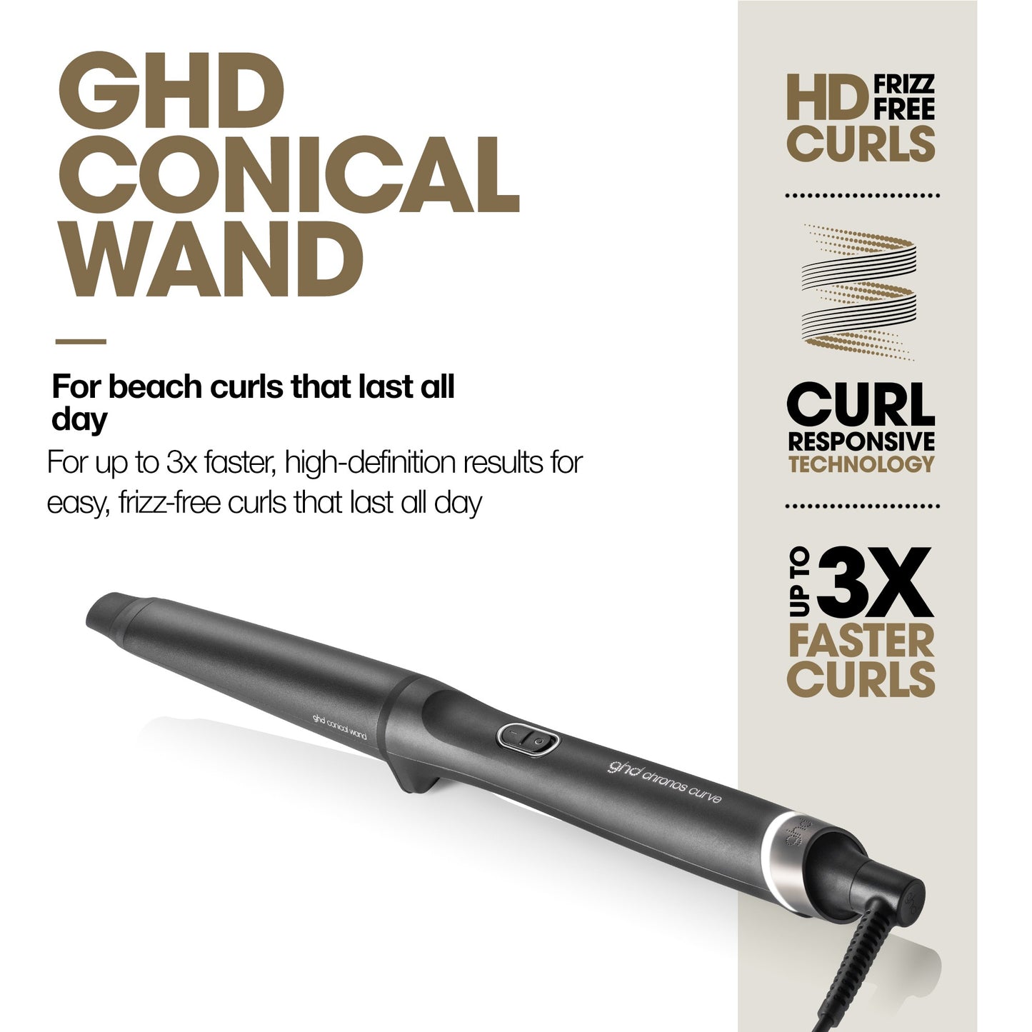 NEW GHD CHRONOS CURVE CONICAL WAND (28-23MM BARREL) FOR BEACH CURLS