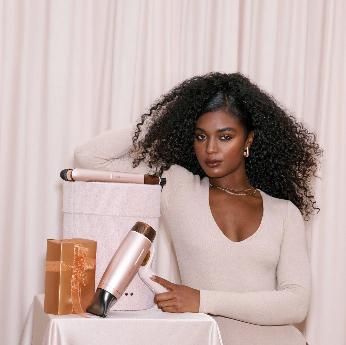 GHD Deluxe Hair Dryer &  Straightners Gift Set In Cashmere Beige