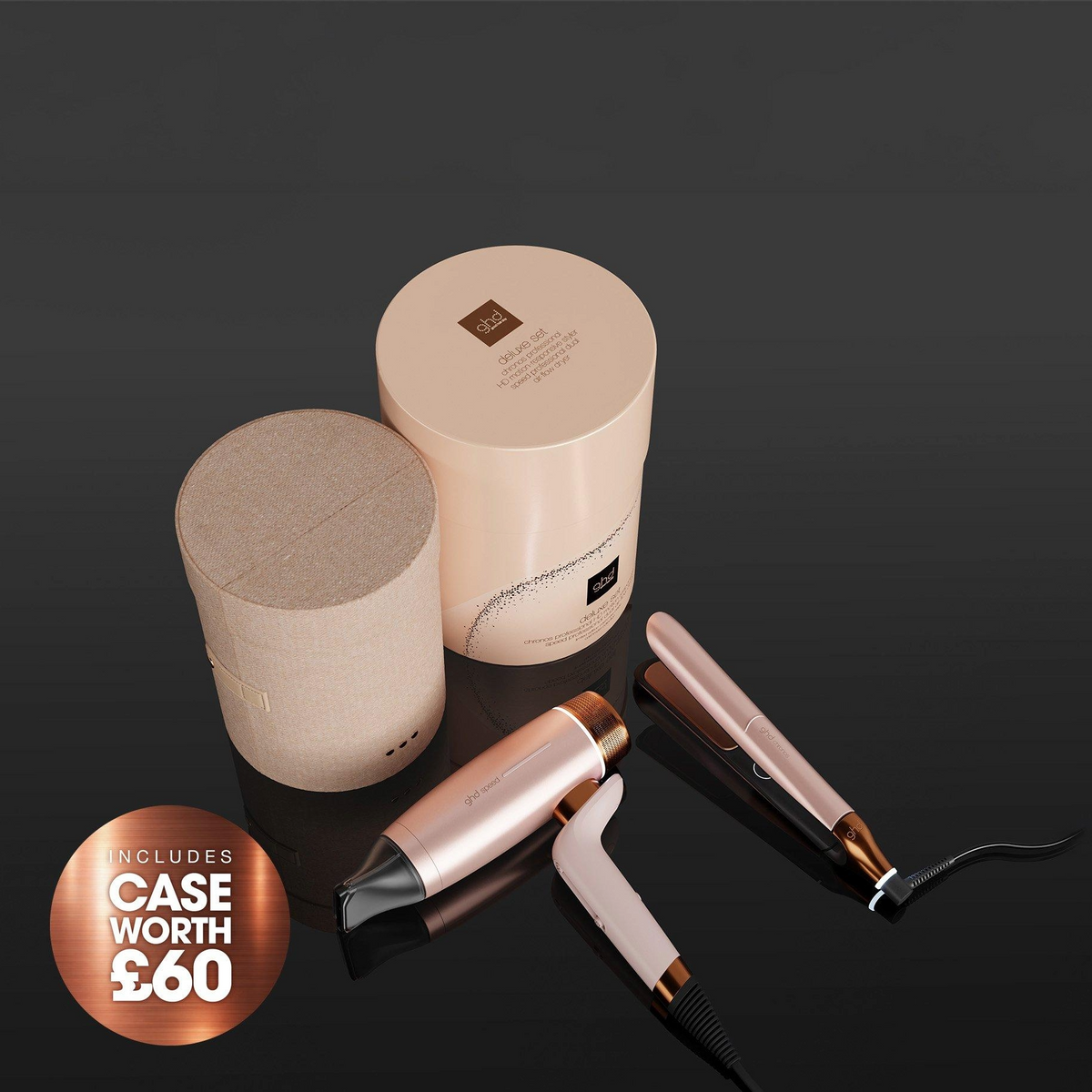 GHD Deluxe Hair Dryer &  Straightners Gift Set In Cashmere Beige