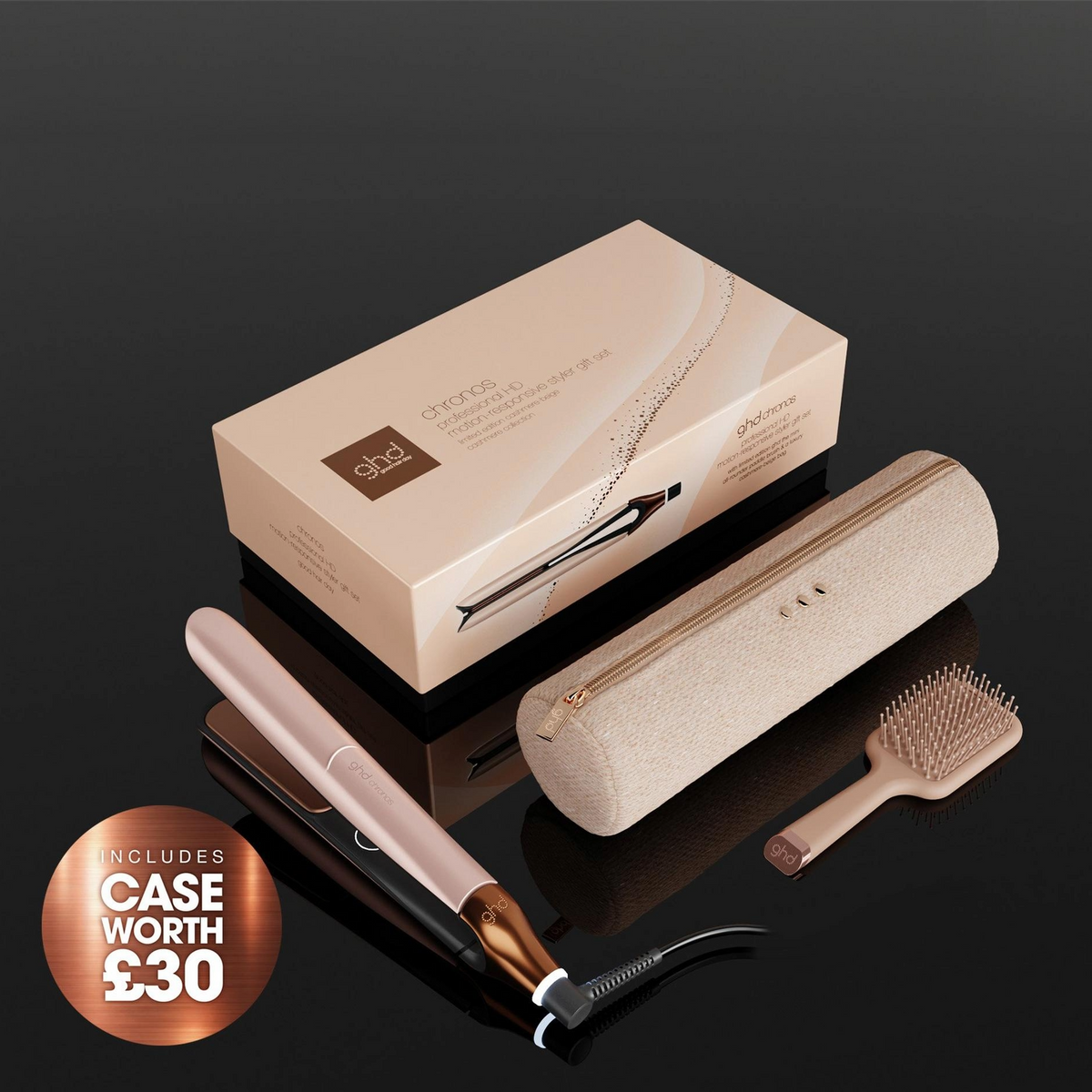 GHD Chronos Hair Straightner Festive Gift Set In Cashmere Beige